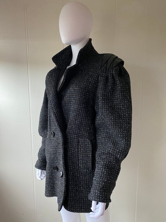 Vintage 1980's Grey Tweed Jacket with Leather Sho… - image 2