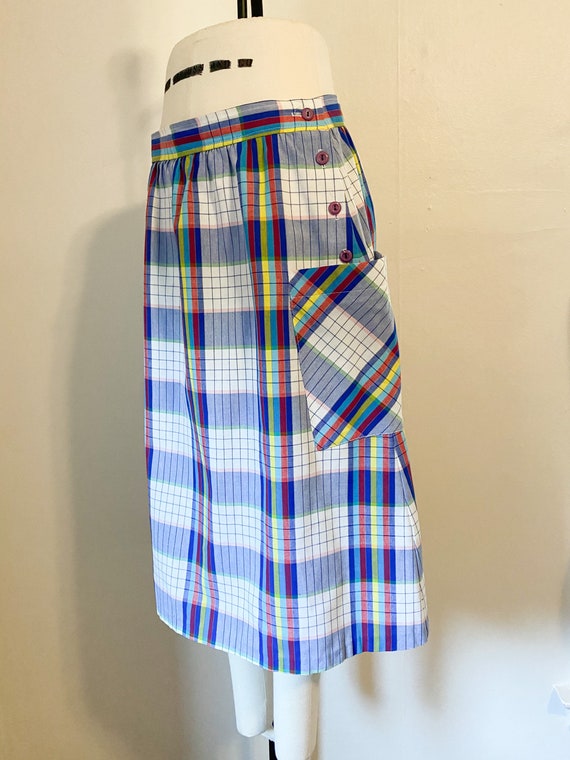 Vintage 1980's Primary Color Plaid Midi Skirt | L… - image 2