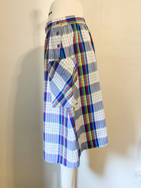 Vintage 1980's Primary Color Plaid Midi Skirt | L… - image 3