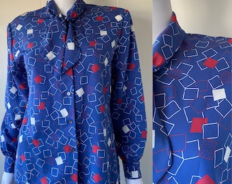 Vintage Country Sophisticates by Pendleton Blue & Pink Graphic Button Down Blouse | Medium