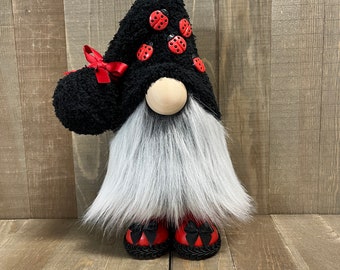Lots of Ladybugs Gnome, Spring Gnome, Black and Red Gnome, Lady Bug Gift