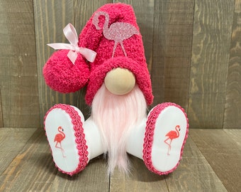 Sitting Pink Flamingo Gnome