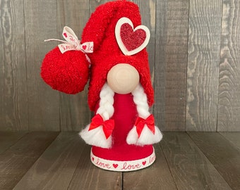 Girl Valentines Gnome, Valentines Day Gnome, Farmhouse Gnome, red heart girl gnome