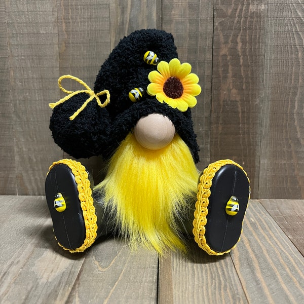 Sitting Black and Yellow Bee Gnome