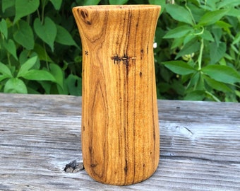 Small Wooden Vase, 5 1/4 x 2 3/4" Hand Turned Pecan Wood Dried Flower Vase, Reclaimed Wood, Earthy Home Decor