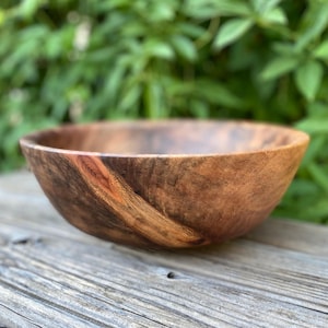 Sycamore Bowl 10 7/8&quot; x 3 7/8&quot; - Wooden Dark Grain Bowl with Chatoyance, Wood Fruit Bowl, Housewarming Gift, 5th Anniversary, Wedding Gift