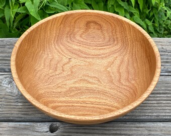 Wooden Serving Bowl, Red Oak 10 1/4" x 3 1/2" Elegant Hand Turned Table Centerpiece, Earthy Sustainable Decor, Woodturning Lathe Bowl