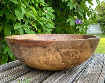 Spalted Pecan Hand Turned Wooden Bowl, 14 3/4" x 5 1/4, Centerpiece Serving Bowl