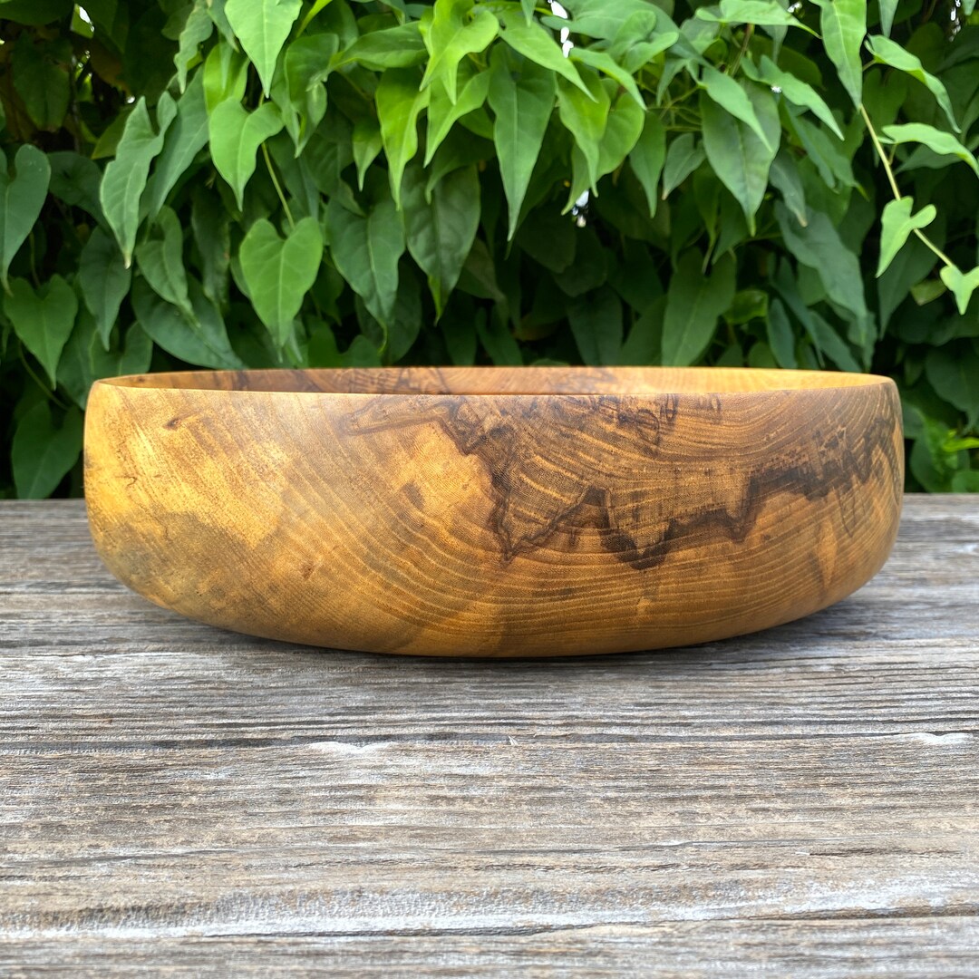 Large Wooden Bowl 12 1/2 X 3 1/2, Natural Rustic Decor Fruit Bowl