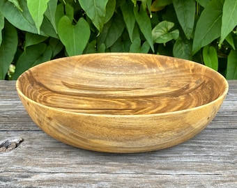 Hand Turned Shallow Wooden Bowl - 8 7/8" x 2", Spalted Hackberry Wood Fruit Bowl, Reclaimed Wood Art Rustic Entryway Decor Catchall Bowl
