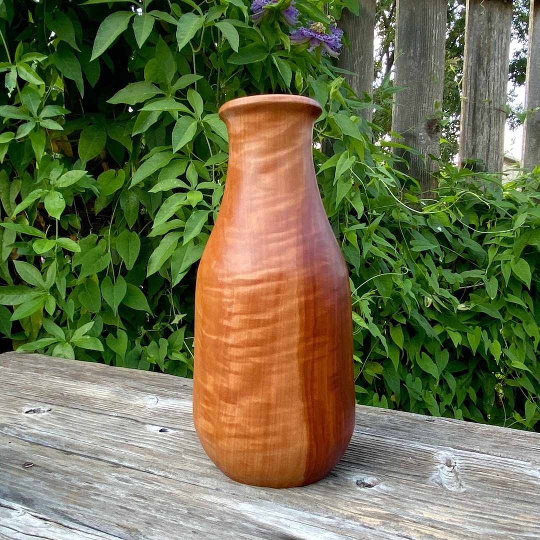 Hand Turned Large Wooden Vase, Bradford Pear 11 3/4 X 5 1/2, Wood Dried