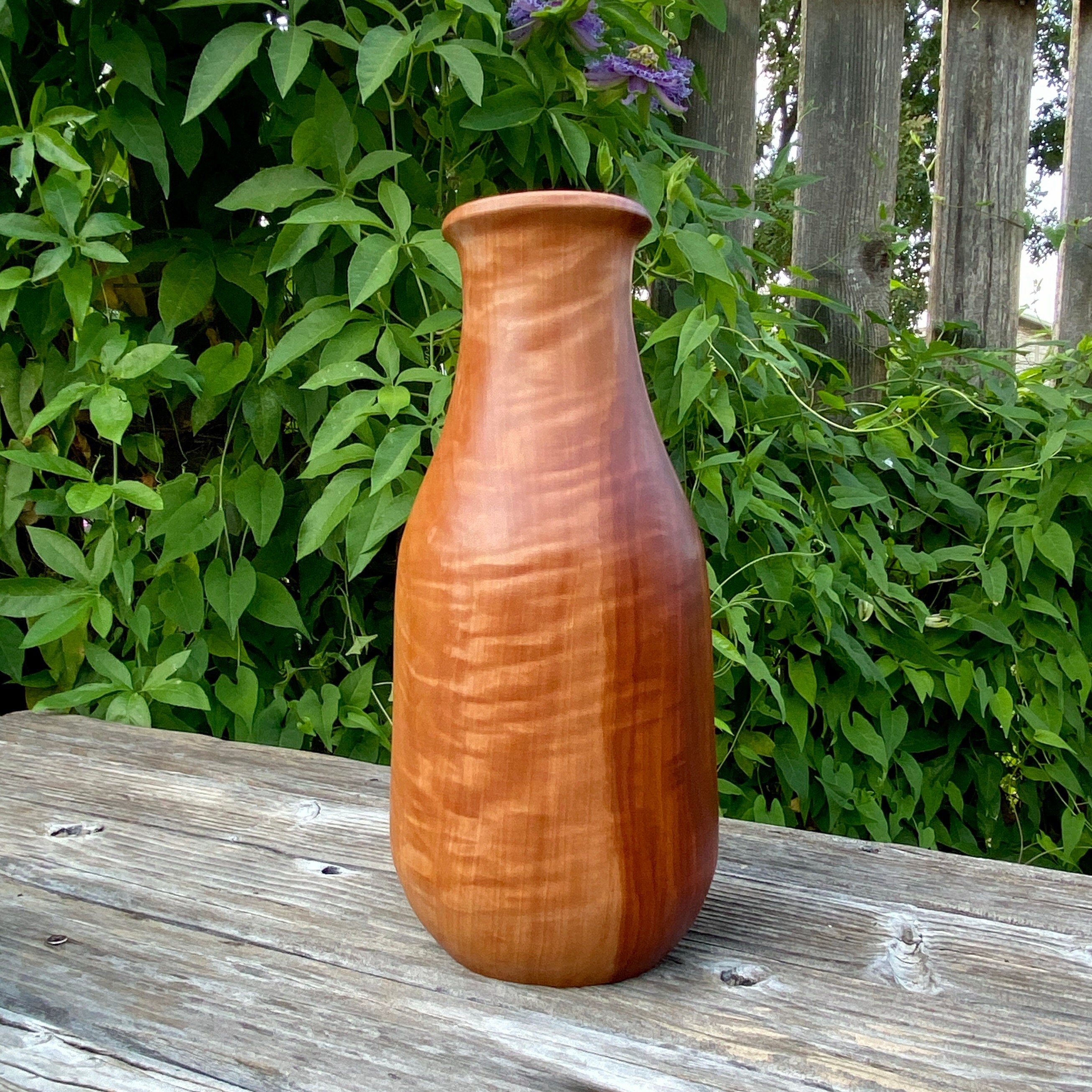 Hand Turned Large Wooden Vase, Bradford Pear 11 3/4 X 5 1/2, Wood Dried