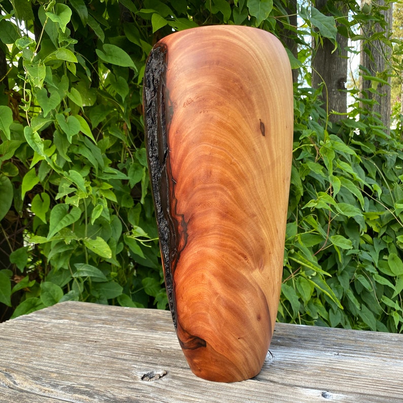 Large Wooden Vase, 12 X 5 1/2, Hand Turned Pecan Wood Dried Flower Vase