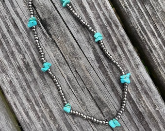 MERCEDES western choker turquoise chips faux navjao silver
