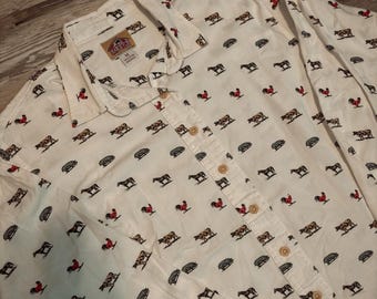vintage barn fly farm animal button up