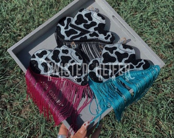 WESTERN BARBIE cowboy hat cow print freshie with fringe