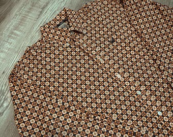 white/orange/navy cinch button up shirt