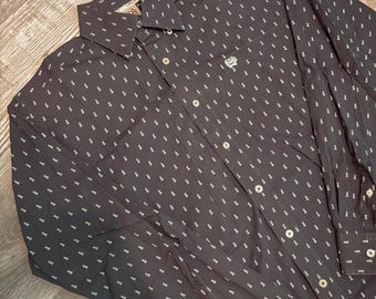 navy/lighthouse paisley cinch button up shirt