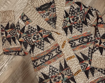 rainbow aztec knit cardigan sweater