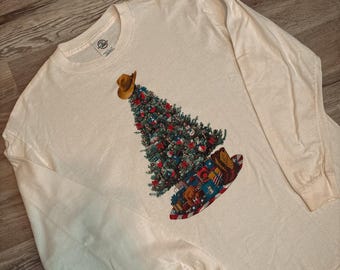 vintage texas cowboy christmas tree long sleeve tee