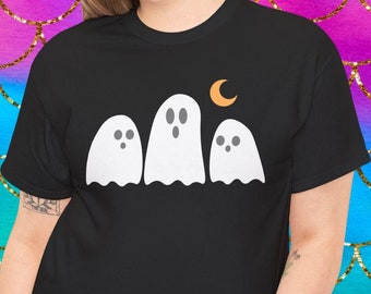 Ghosts Under Moon T-shirt, The Three Ghosts T-shirt, grappig Halloween-T-shirt, heren-, dames-, Singing Ghosts Under Moonlight cadeau-T-shirt