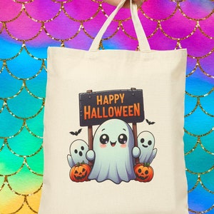 Halloween Trick Or Treat Bag, Halloween Candy Bag For Kids, Candy Bag For Halloween, Different Graphics On Each Side Cotton Canvas Tote Bag