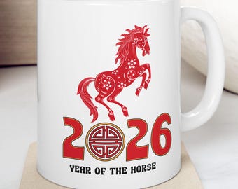 2026 Year of the Horse Chinese New Year Ceramic Mugs | 11 oz 15 oz Lunar Year Horse Mugs