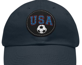 USA Fußballmütze, Sommerspiele 2026 Team Fußball, Herren, Damenmützen, USA 2026 Fußball, USA Fußball 2026 Cap, gedruckt auf schwarzem Lederpatch