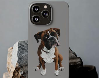 Custodie per iPhone 11-17 con motivo Boxer Dog: modelli Max Slim e Pro, finitura lucida, resistenti agli urti