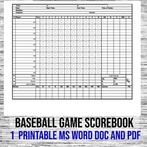 Digitaler Download, Baseball Scorebook, Little League, Pro Games, Play by Play Scorebook Enthält: 1 Datei in MS Word Doc und PDF, Dateiformate