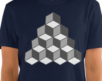 キューブイリュージョンTシャツ：エッシャー風3Dブロック - ユニセックスTシャツ