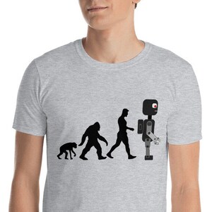 Robot Evolution Black Graphic - Sheldon March of Progress Man to Robot Unisex Jersey Short Sleeve BB Fan Gift T-Shirt