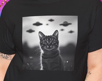 Camiseta retro de gato extraterrestre con selfie: OVNIs volando, regalo para amantes de los gatos