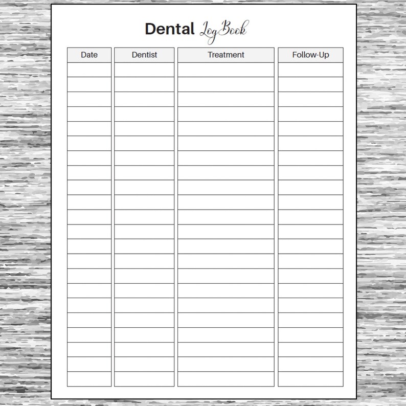 Digital Download, Dental Appointment Log, Dental Log, Dentist ...