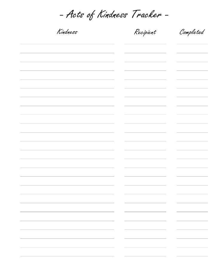 Acts of Kindness Tracker: Printable Good Deeds Log (PDF, Word Doc) - Etsy