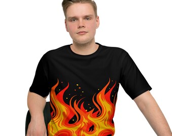 Maglietta On Fire, T-shirt con grafica Flames, maglietta Bottom