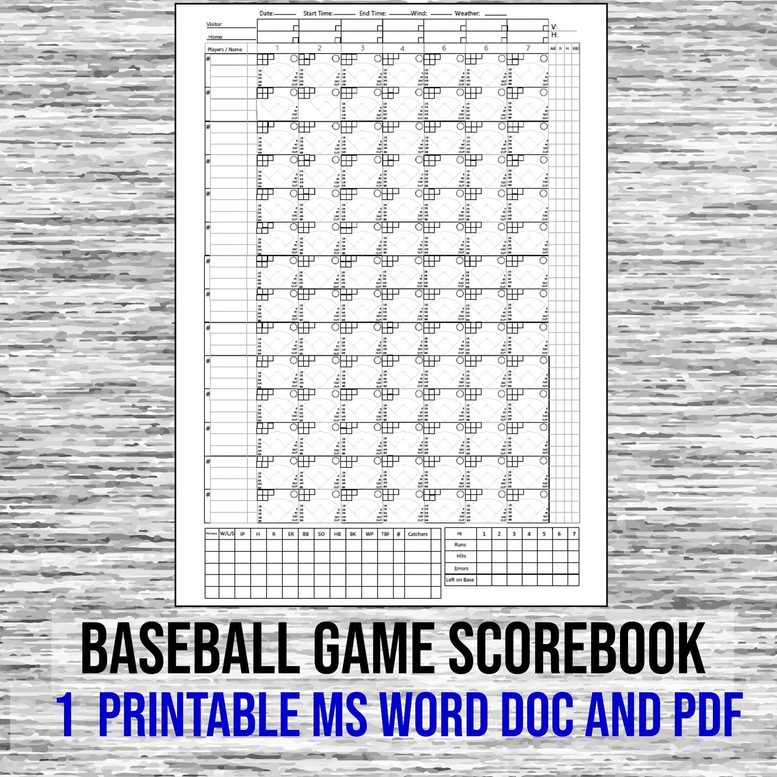 Digital Download, Baseball Scorebook, Little League, Pro Games, Play by