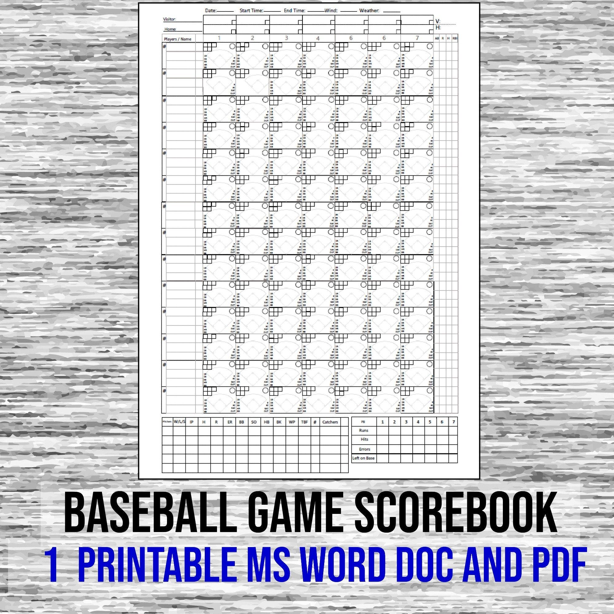 Digital Download, Baseball Scorebook, Little League, Pro Games, Play by