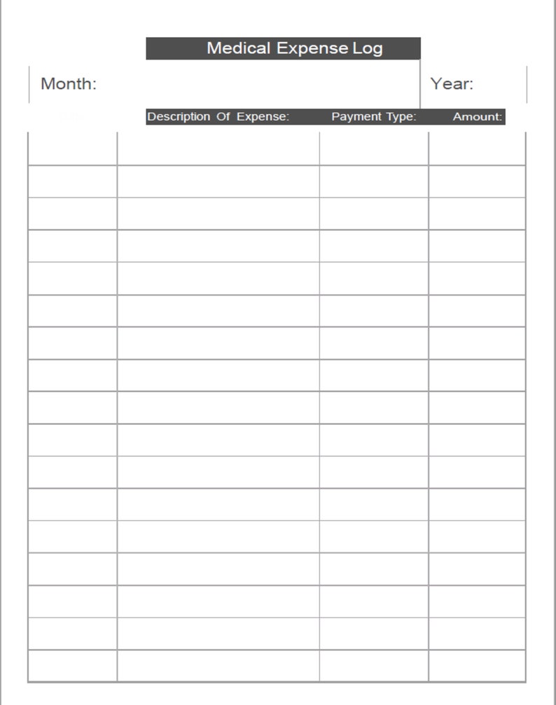 Medical Expense Log, Printable, Medical Expenses Tracker, Medical ...