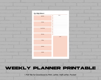 Digital Download, Weekly Planner - Plans Tracker - Planning Sheet - Plans Log - Planner Printable - PDF - Pocket, Letter, Half Letter