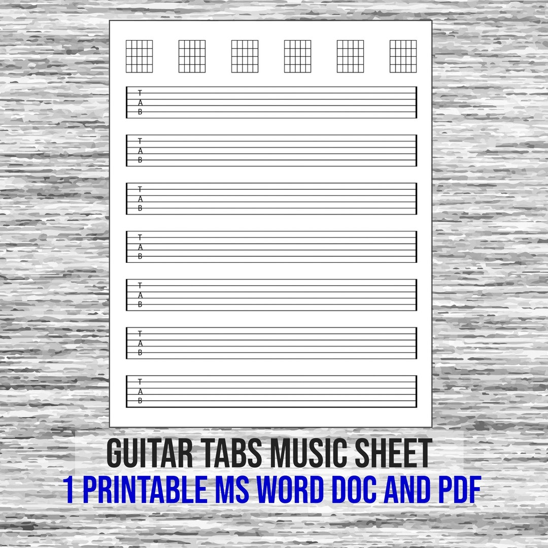 Printable Guitar Tabs Sheet Music (PDF Word Doc) Etsy