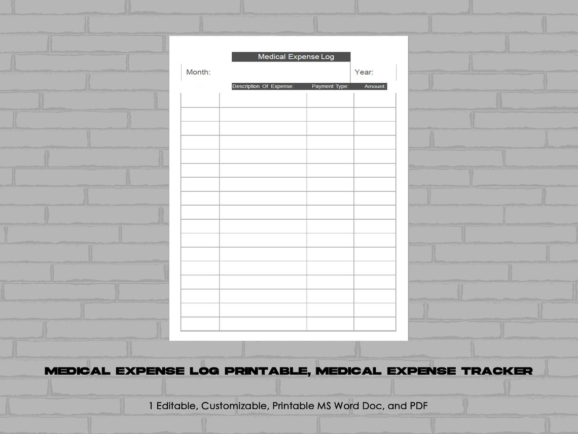 Medical Expense Log, Printable, Medical Expenses Tracker, Medical ...