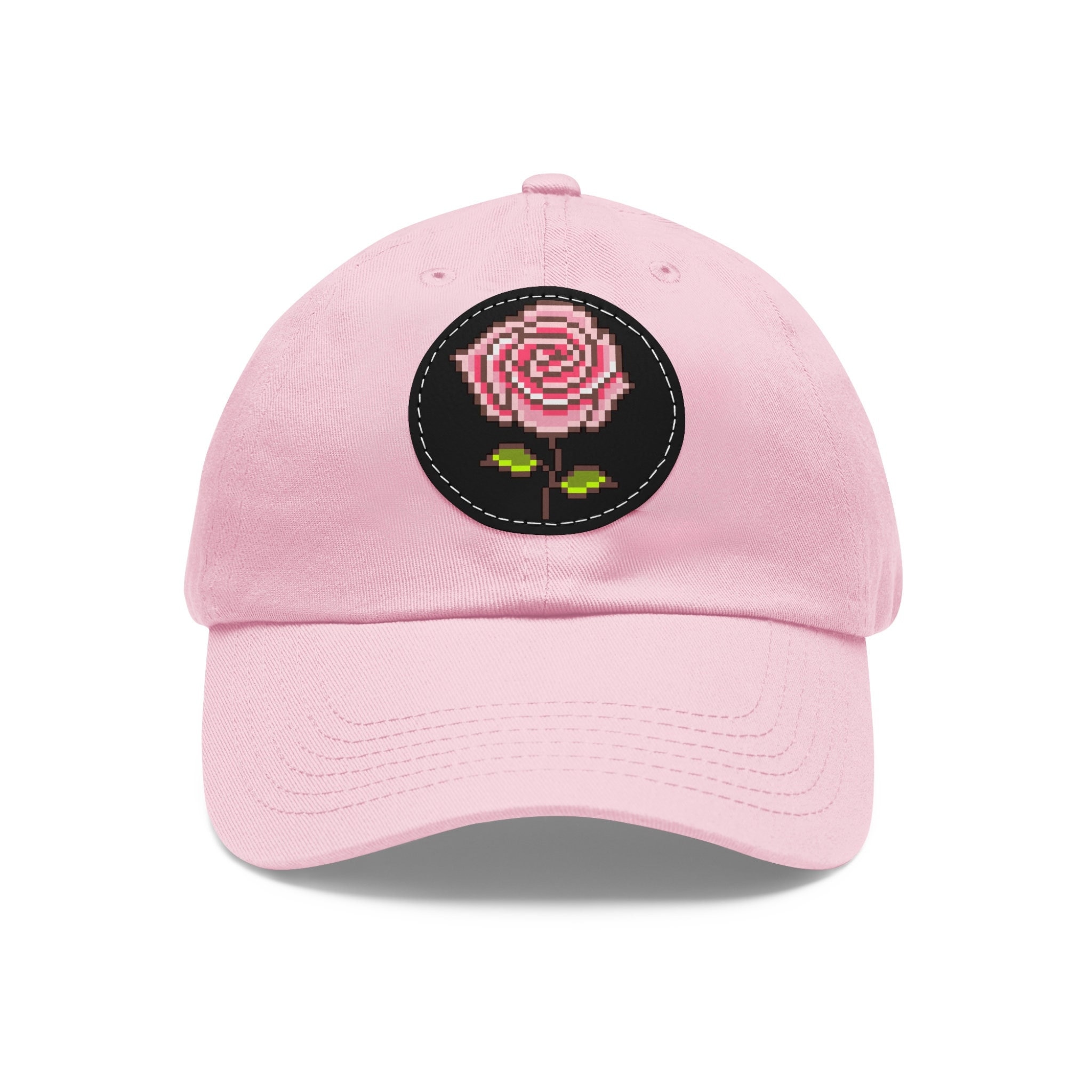 Pixelated Pink Rose Hat With Leather Patch - Etsy