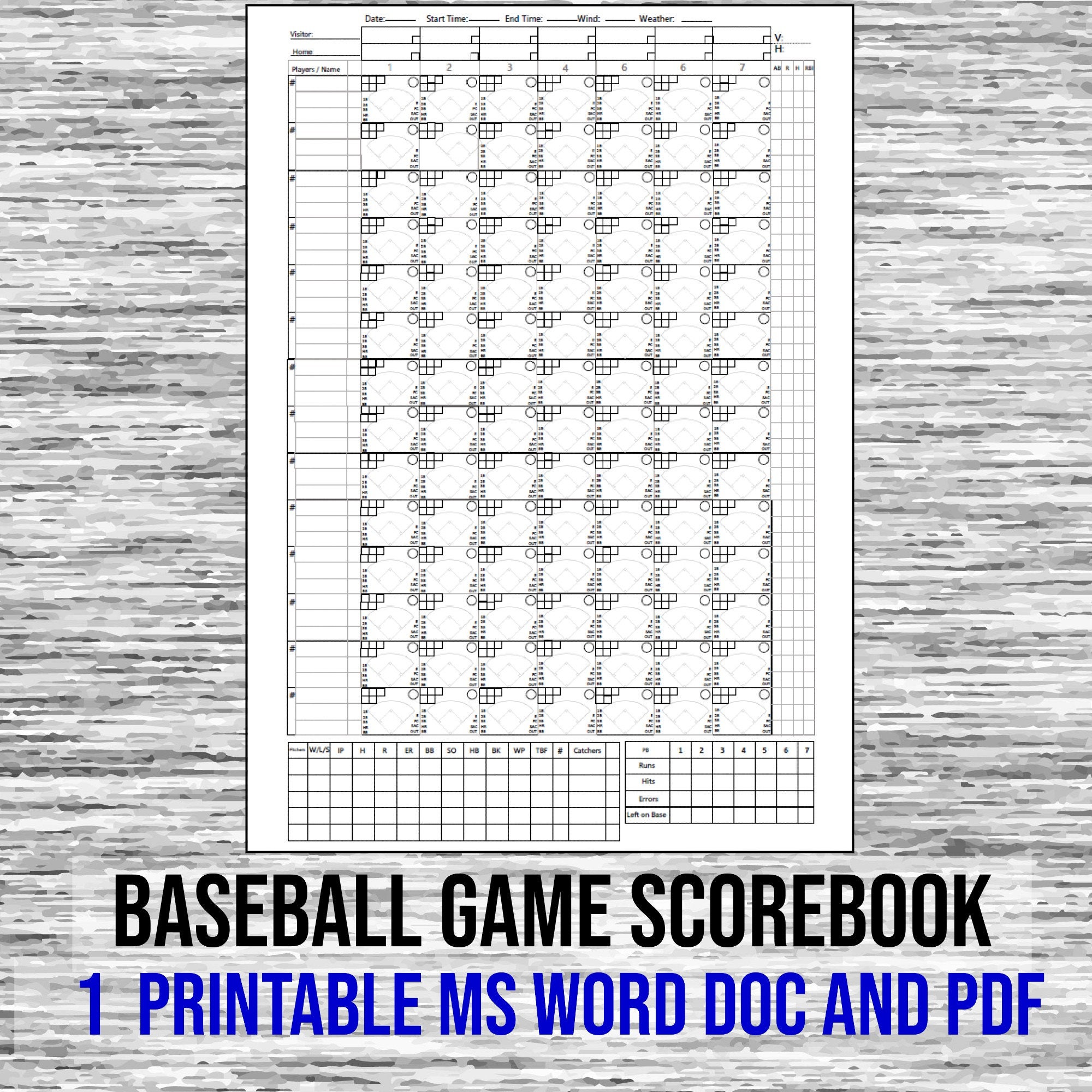 Digital Download, Baseball Scorebook, Little League, Pro Games, Play by