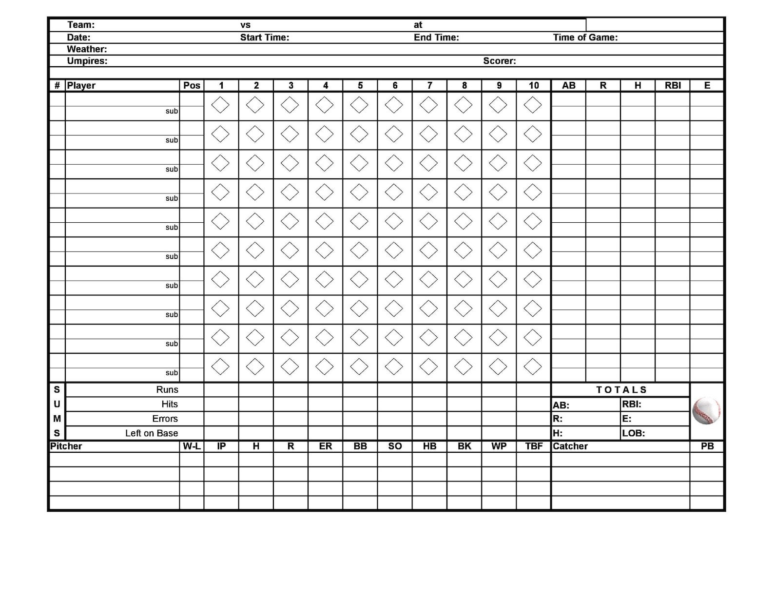 Digital Download, Baseball Scorebook, Little League, Pro Games, Play by ...