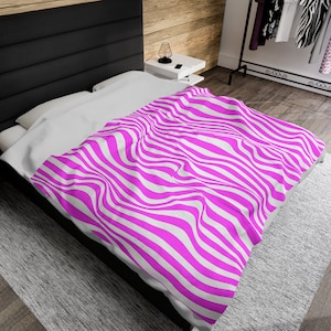 Magenta Optical Waves Pink White Blanket, Magenta Optical Waves Plush Blanket, Magenta Optical Waves Blanket, Velveteen Waves Plush Blanket