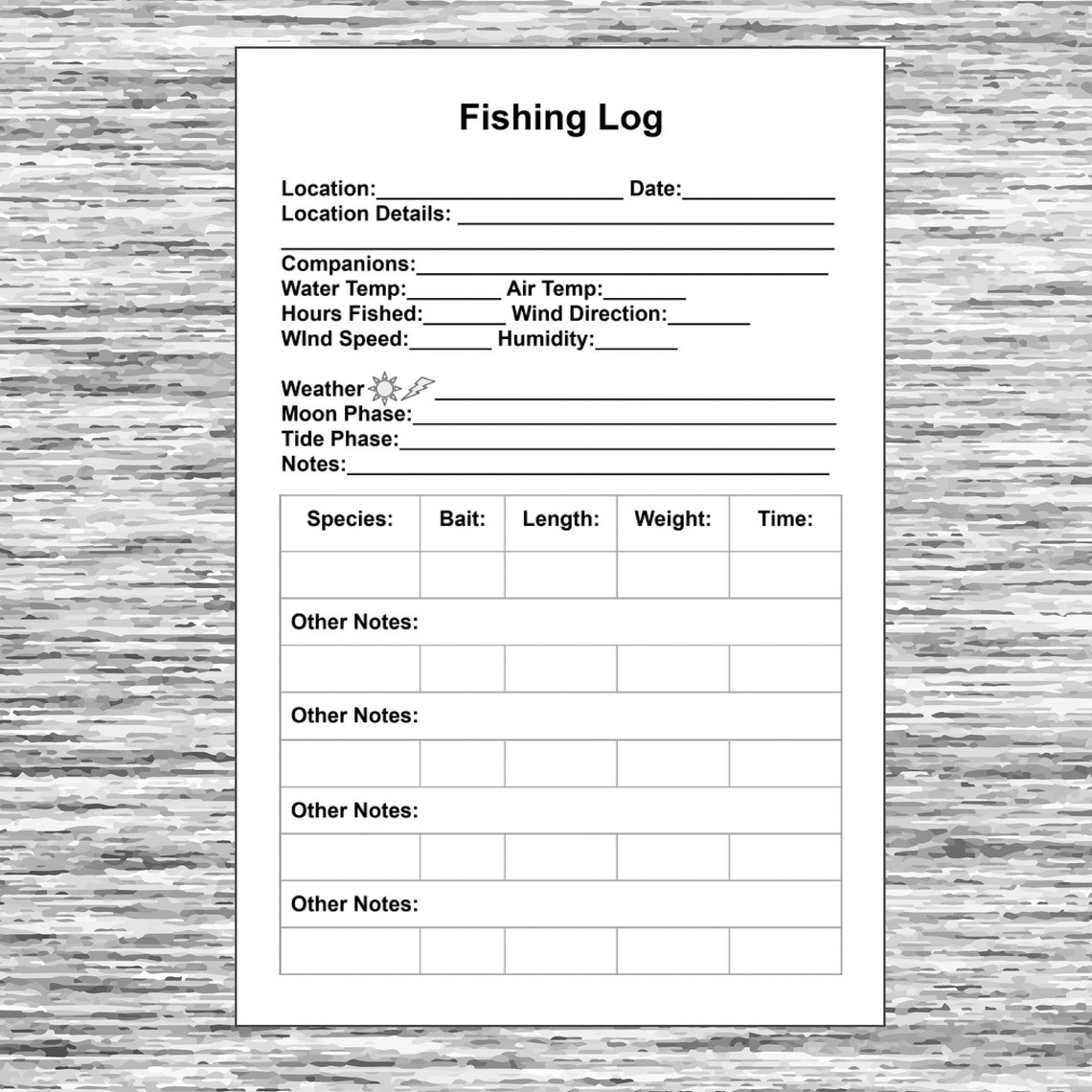 Fishing Log Page: Trip Tracker Journal (PDF & Word) - Etsy