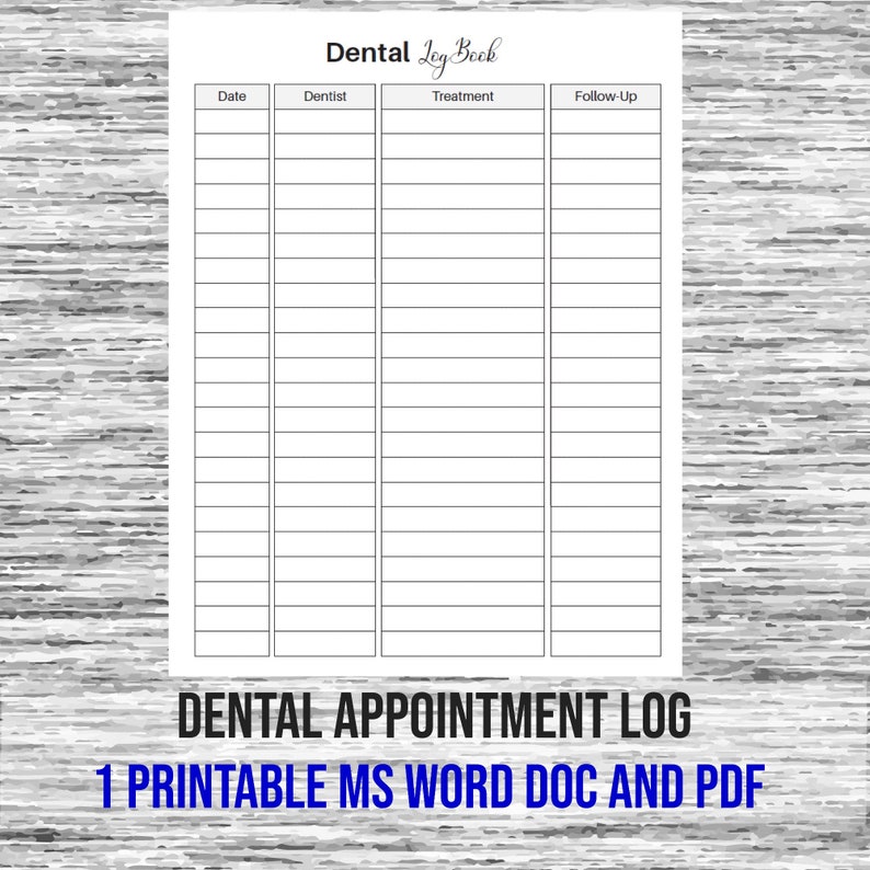 Digital Download, Dental Appointment Log, Dental Log, Dentist ...