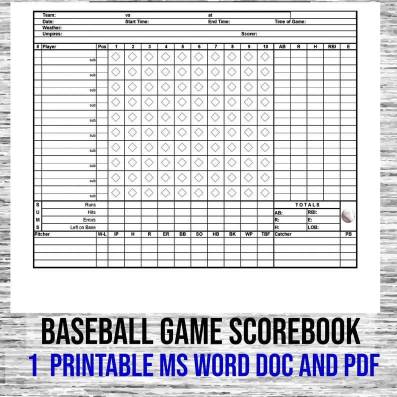 Digital Download, Baseball Scorebook, Little League, Pro Games, Play by ...