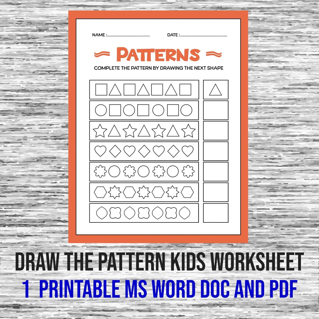 Digital Download, Draw the Pattern Worksheet, Practice Sheet for Kids ...